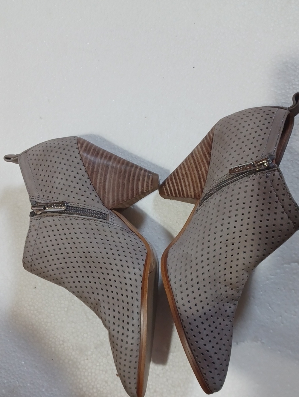 Franco Sarto Pointed Perforated Suede Ankle Bootie - Taupe. NWOT. 6.5M